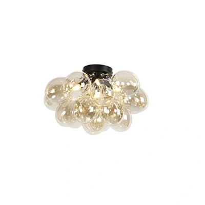 Image of Design Ceiling Light Black with Amber Glass 4 Uvas
