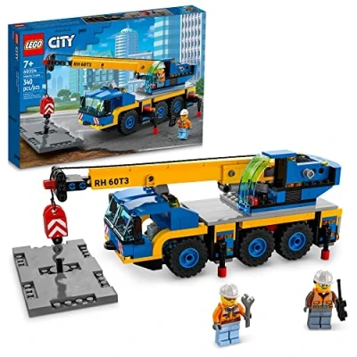 Image of LEGO City Mobile Crane 60324 Building Kit; Toy Construction Vehicle with Working Boom, Outriggers and Winch System; Includes Driver Worker Minifigures; for Boys Girls Aged 7+ (340 Pieces)