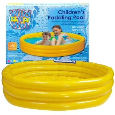 Image of VFM Children&#039;s Yellow Paddling Pool 3 Ring Inflatable 120cm X 30cm Wild&#039;n&#039;wet
