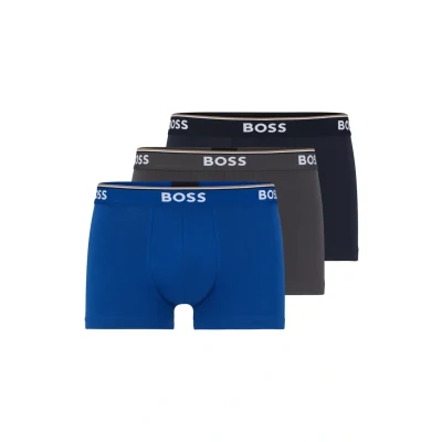 Image of BOSS Mens Trunk 3P Power Three Pack of Logo Waistband Trunks in Stretch Cotton