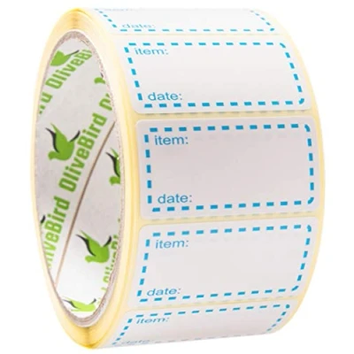 Image of OliveBird 500 x Freezer Labels On Roll, Size 50x25mm, Blue and White Date for Food Self Adhesive
