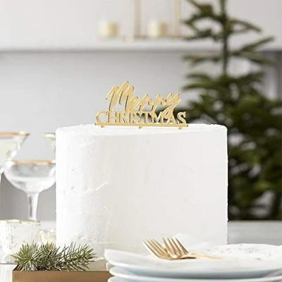 Image of Ginger Ray Merry Christmas Gold Acrylic Cake Topper Decoration