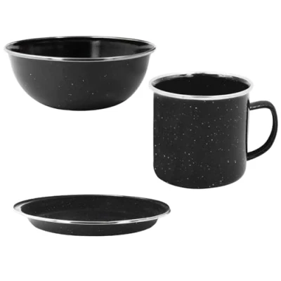 Image of Widdle Gifts Camping Enamel Travel Mugs, Plates &amp; Bowls/Ideal for Camping, Hiking, Fishing, Travels More/Black Colour (Plate/Bowl/Mug)