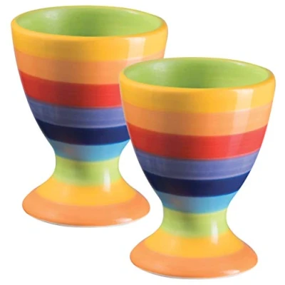 Image of Purity Style Hand Painted Rainbow Stripe Pair of Egg Cups