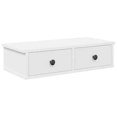 Image of vidaXL wall shelf with drawers white 60x25x15 cm engineered wood space saving floating storage solution for living room/bedroom