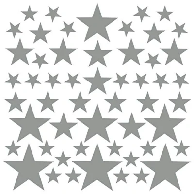 Image of PREMYO Set of 54 Star Wall Stickers Kids Nursery Decor Easy to Apply Decals for Bedrooms Girls Boys Grey