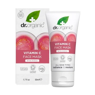 Image of Dr Organic Guava Face Mask, Vitamin C, Brightening, Mens, Womens, Natural, Vegan, Cruelty Free, Paraben &amp; SLS Organic, 50ml, Packaging may vary