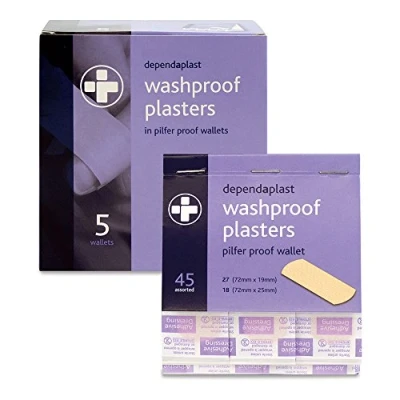 Image of Dependaplast washproof pilfer proof plasters Flexible PU Plastic Film, Secure Adhesive, Breathable, Waterproof Box of x 45
