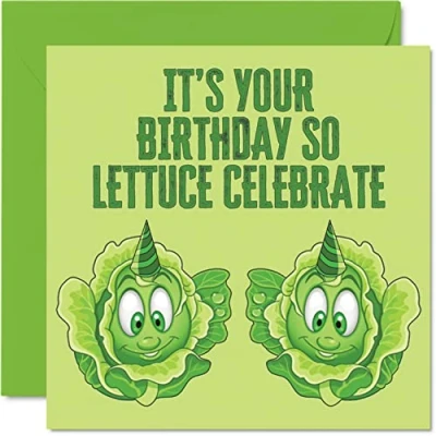 Image of Funny Birthday Cards for Men Women Lettuce Celebrate Happy Card Mum Dad Brother Sister Son Daughter Nan Grandad, 145mm x Greeting Cards, Joke Humour 30th 40th 50th Bday