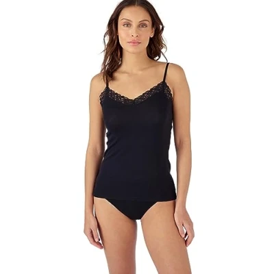 Image of Damart Women&#039;s Caraco Dentelle Thermolactyl Sensitive Cami Shirt, Black, M