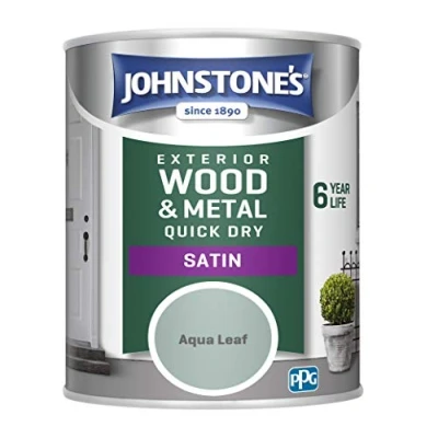 Image of Johnstone&#039;s Quick Dry Satin Aqua Leaf Finish Exterior Wood &amp; Metal Resistant to cracking peeling 6 years of life 12m2 Coverage per Litre 0.75 L