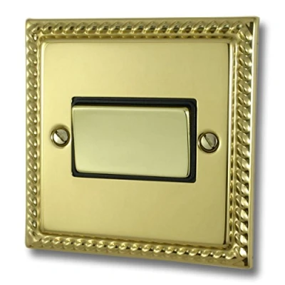 Image of G&amp;H Brassware MB369 Georgian Polished Brass Fan Isolator Switch Metal Rocker and Black Inserts