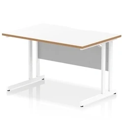 Image of Oslo 1200 x 800mm Scalloped Edge Straight Office Desk White Top Natural Wood Cantilever Leg