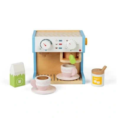 Image of Bigjigs Toys Wooden Coffee Maker 11 Piece Kitchen Role Play Toy, Sustainable Kids Gifts For Girls &amp; Boys, Made From Eco Friendly Wood, Age 3 Years Old +