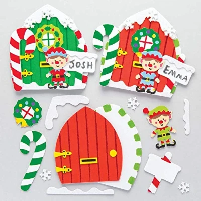 Image of Baker Ross AR738 Elf Door Kits (Pack of 4) for Kids Christmas Crafts and Decorations, Assorted
