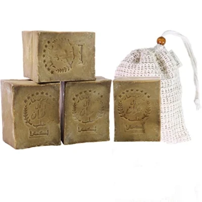 Image of TUMELO Original Aleppo Soap 4 x 200g (800g) 95% Olive Oil 5% Laurel + Pouch Handmade Natural Solid Hair Soap/Shower
