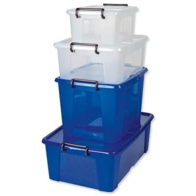 Image of Strata Smart Box Clip On Folding Lid Carry Handles 12 Litre Clear Ref HW671CLR (HW671CLR)