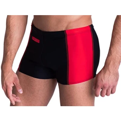 Image of Aquarti Men&#039;s Swimming Trunks with Zip Pocket, Black/Red, 3XL