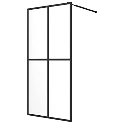 Image of vidaXL Walk in Shower Screen, Black Aluminium Frame with Clear Tempered Glass, Adjustable Profile, Easy Maintenance, Industrial Style, (90x195) cm