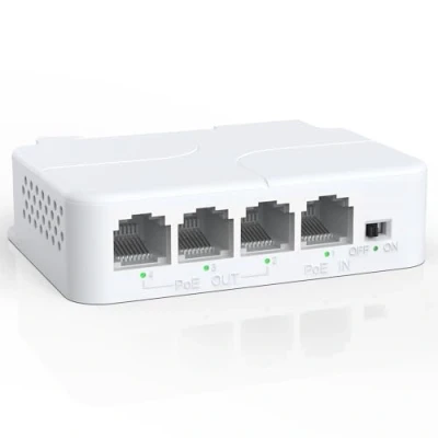 Image of YuanLey 4 Port POE Extender with 3 Out, IEEE 802.3af/at Mini Channel Repeater 100Mbps, Wall and Din Rail Mount Passthrough Amplifier/Booster, Plug Play
