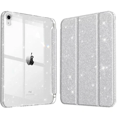 Image of FINTIE Hybrid Case Compatible with iPad 10th Generation 2022 (10.9 Inch) [Ultra Slim] Shockproof Clear Cover Built in Pencil Holder, Auto Wake/Sleep, Shiny Silver