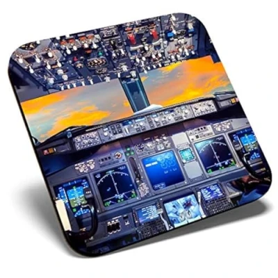 Image of Great Single Coaster Square Flight Deck Aeroplane Cockpit Pilot Glossy Quality Coasters Tabletop Protection for Any Table Type #16297