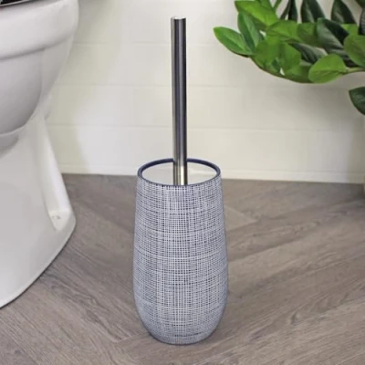Image of Showerdrape Blue Bathroom Accessory Set 4 Pieces Resin Soap Tumbler Liquid Dispenser Toilet Brush (Toilet &amp; Holder)