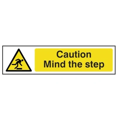 Image of Scan SCA5109 Self adhesive PVC sign Caution Mind the step White, 200 x 50mm