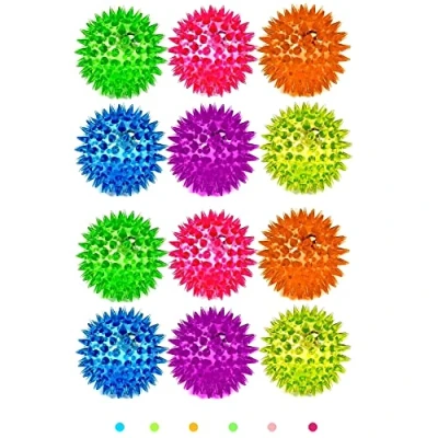 Image of 12 Spiky 6.5cm LED Flashing Bouncy Disco Balls with Light, Squishy Stress Relief Fidget Squeezy Spikey Ball Toy for OCD ADHD ADD &amp; Autism High Anxiety Levels, Pet or Baby Sensory Class (12_Pack)