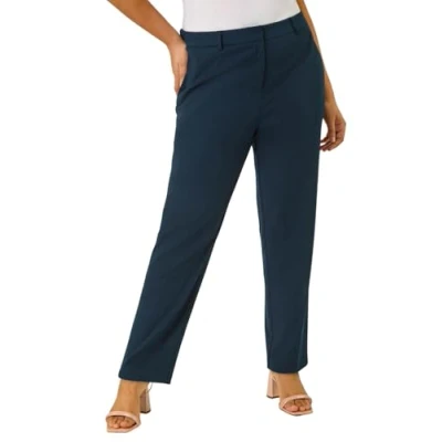 Image of Roman Originals Work Trousers for Women UK Ladies Office Smart Stretch Suit Pants Slacks Cigarette Straight Leg Tailored High Elasticated Waist Ankle Grazer Slim Navy Plus Size 20