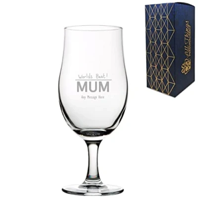 Image of Personalised Engraved Mothers Day Draft Stemmed Beer Glass, 20oz/590ml Tulip, Thoughtful Customised Gift, Laser in The UK, Dishwasher Safe Clear