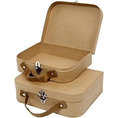 Image of Creativ 100263 22.5 x 18 6.55 cm Papier Mache Suitcases 2 Assorted, Brown