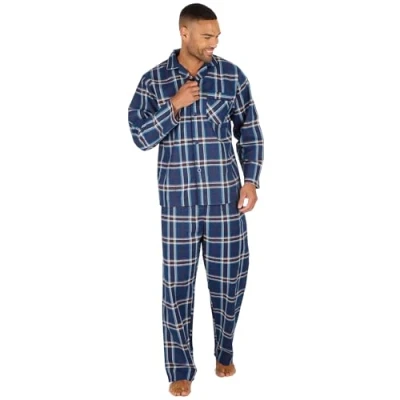 Image of INSIGNIA Mens Reactive Dye Flannel Pyjamas 100% Cotton (as8, alpha, xx_l, regular, Navy Wine Check)