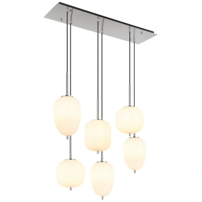 Image of Blacky I Cluster Pendant Ceiling Light Nickel Matt Opal Glass Shade 6x E14