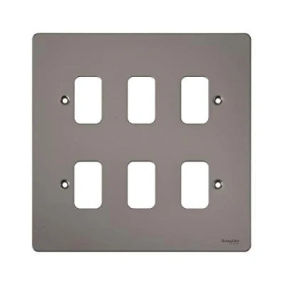 Image of Schneider Electric Ultimate Flat Plate 6 Gang Grid Faceplate, with Mounting Frame, GUG06GPN, Pearl Nickel