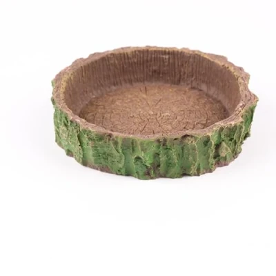 Image of Natural Tree Trunk Reptile Water Dish Realistic Bark Design, Durable and Safe Resin Bowl for Terrariums, Amphibians Lizards Turtles Small Animals Easy to Clean Medium (9.5 x 9.5 2.5cm)