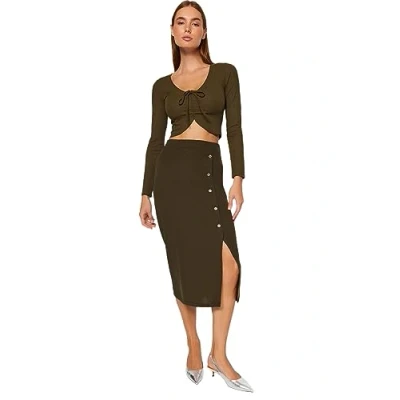 Image of Trendyol FeMan Pencil Skirt Knit Skirt,Khaki,S