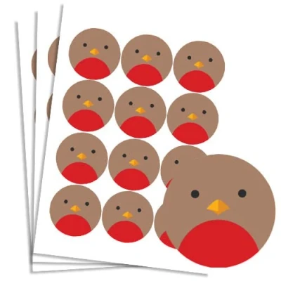 Image of Christmas Robin Round Stickers 60mm Sheet of 12