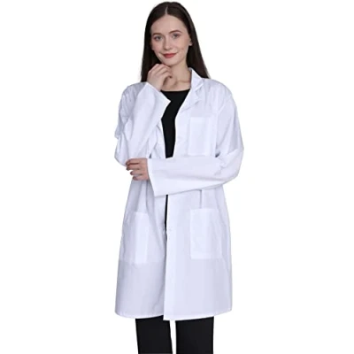 Image of GOQUCHEP Professional Lab Coat for Women, Full Sleeve Cotton Blend Long Medical Coat，White, Unisex, White, S