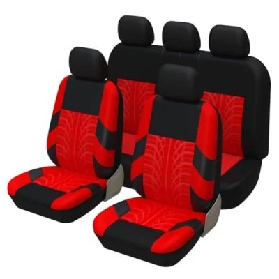 Image of SSIMOO Car Seat Covers for KIA Soul I (AM) 2009 2014, Cloth Cushion Full Set Breathable Washable Front Rear Protectors Accessories,B/Red