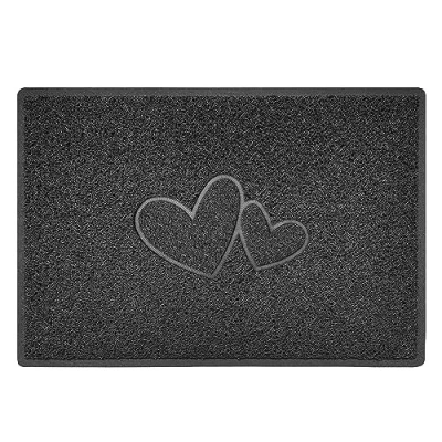 Image of Nicoman Double Heart Embossed Shape Door Mat Dirt Trapper Washable Barrier Doormat Dark Grey (Drainage Open Back) Large (90x60cm)