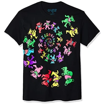 Image of Liquid Blue Unisex&#039;s Grateful Dead Spiral Bears Blacklight T Shirt, Black, XXL