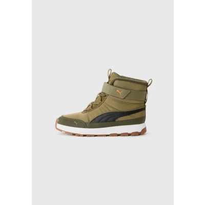 Image of Puma Evolve Unisex Winter boots for kids, Size: 12K, Olive/black/orange shoes