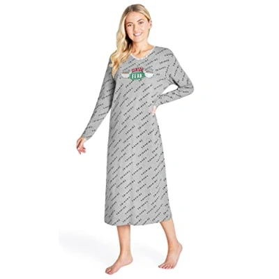 Image of FRIENDS Nighties for Women and Teenagers Soft Breathable Nightwear Long Sleeve Nightshirts Lounge Wear Sizes S 2XL Sleepwear Nightgown Official Merchandise (L, Grey)