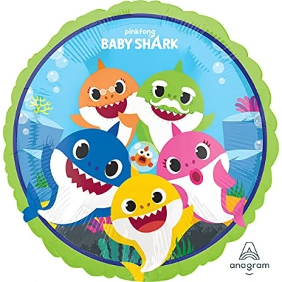 Image of amscan 4075801 Official Pink Fong Baby Shark Round Foil Balloon Birthday Party Accessory