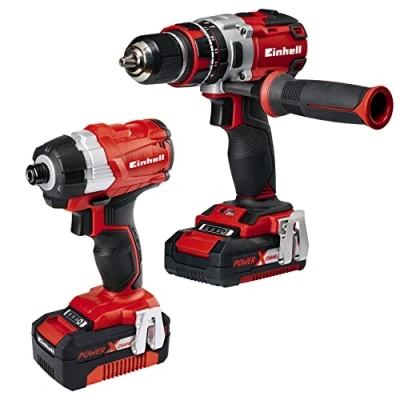 Image of Einhell Power X Change 18V Cordless Drill And Impact Driver Set Including Storage Bag, Battery Charger TE CD 18 Li i + CI Brushless Combi Drills Sets