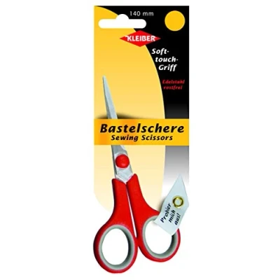 Image of Kleiber 140 mm Stainless Steel Soft Grip Sewing Scissors with Handles, Red