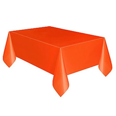 Image of Solid Pumpkin Orange Rectangular Plastic Table Cover (137cm x 274cm) 1 Count Elegant &amp; Durable Tablecloth for Parties, Events, and Home Use