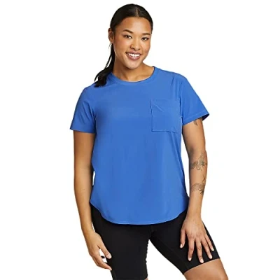 Image of Eddie Bauer Women&#039;s Departure Short Sleeve Pocket T Shirt, Brilliant Blue, XL