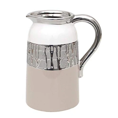 Image of Dekohelden24 Modern Decorative Designer Ceramic Vase/Jug in Cappuccino/Silver/White Dimensions (L x W H): 16.5 12.5 20.5 cm, 213134